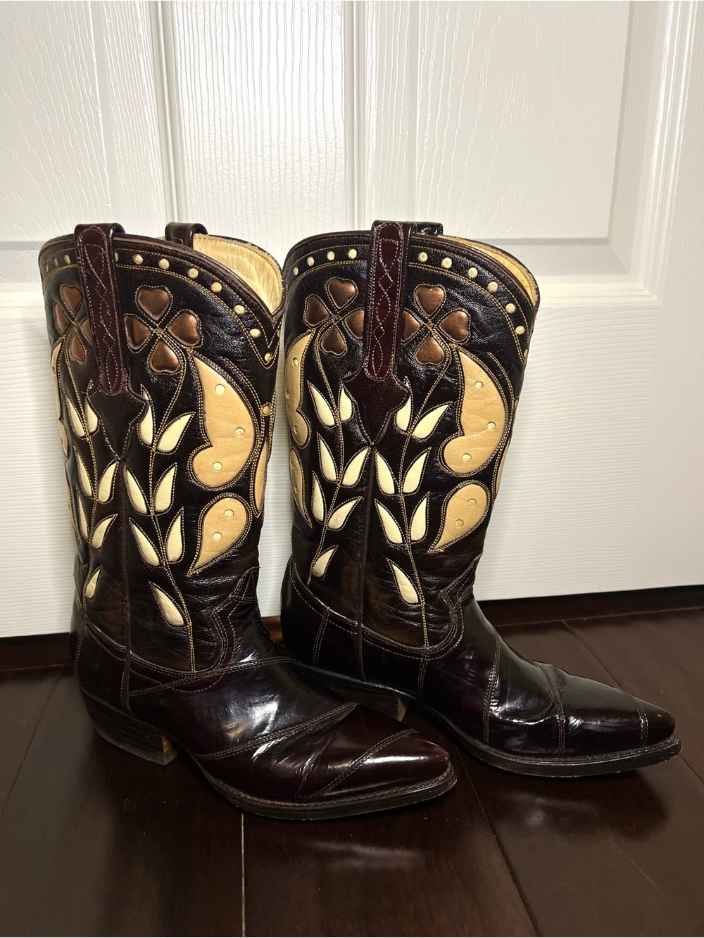 Girls/Women’s Cuadra Brown, Cream and Cherry Leather Heeled Western Boots